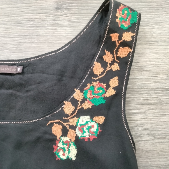 Hazel Embroidered Black Sleeveless Blouse Tank Top Size Small Boho Festival - Picture 7 of 12